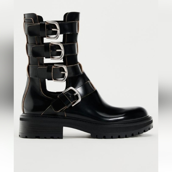 ZARA Leather Buckle Open Sides Boots - Picture 3 of 11